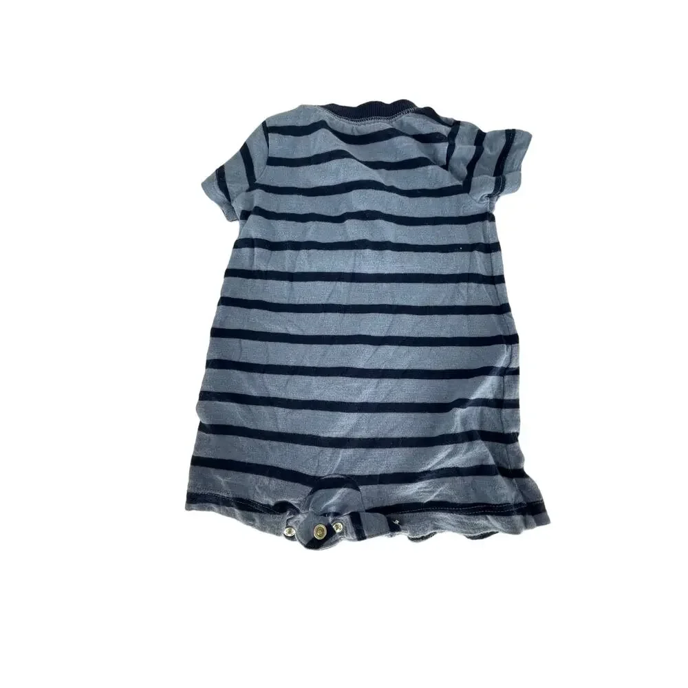 Carter's Blue Striped Short Sleeve One-Piece Slub Henley Baby Boys 6 Months